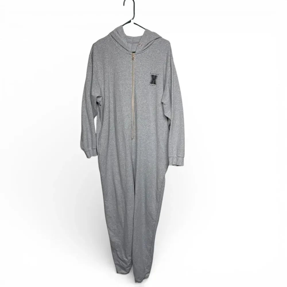 Rihanna Savage X Fenty Grey Logo Hooded loungewear bodysuit pajamas - Size M/L - Picture 2 of 5